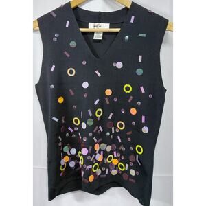 KIKIT Graphic Print Knit Vest Black Sleeveless Women Size M